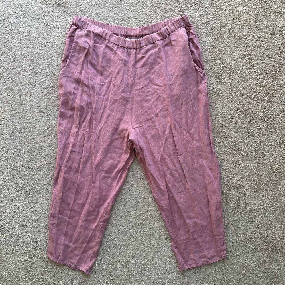 Flax Pants Womens Medium 34x23 100% Linen High Rise Capri Red Pockets